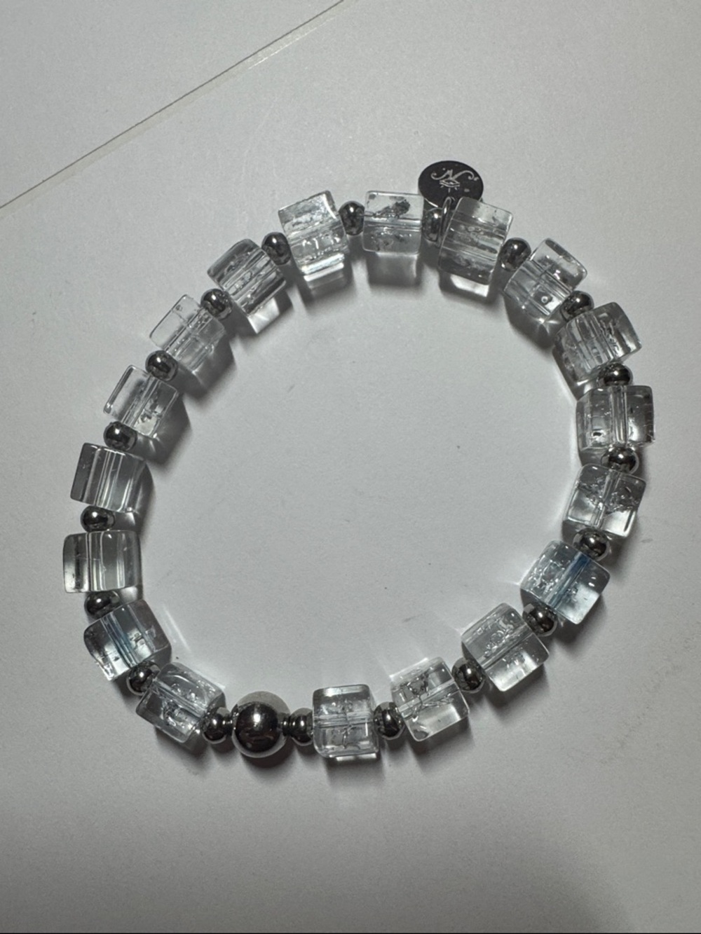 Nogu Ice sugar cubes glitter glass tretch Bracelet with Silver Accents